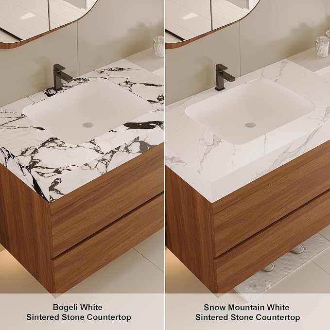 KEIKI 29.9" Bathroom Vanity with Undermount Sink Combo, Modern Floating Vanity Cabinet with 2 Drawers, Storage Wall Mounted Cabinet for Small Space, Walnut
