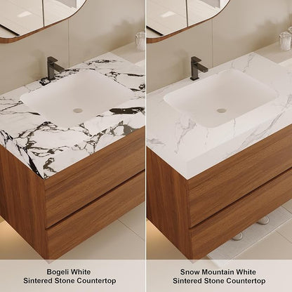 KEIKI 29.9" Bathroom Vanity with Undermount Sink Combo, Modern Floating Vanity Cabinet with 2 Drawers, Storage Wall Mounted Cabinet for Small Space, Walnut