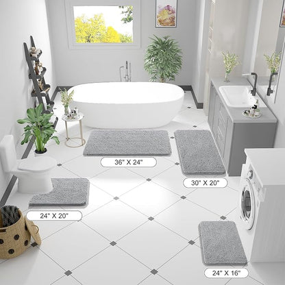 OLANLY Large Bathroom Rugs 50x30, Extra Soft Absorbent Chenille Bath Rugs | Light Grey, Quick-Drying Rubber Backing, Machine Washable Bath Mat for Bathroom Floor, Tub and Shower, Home Decor Accessories