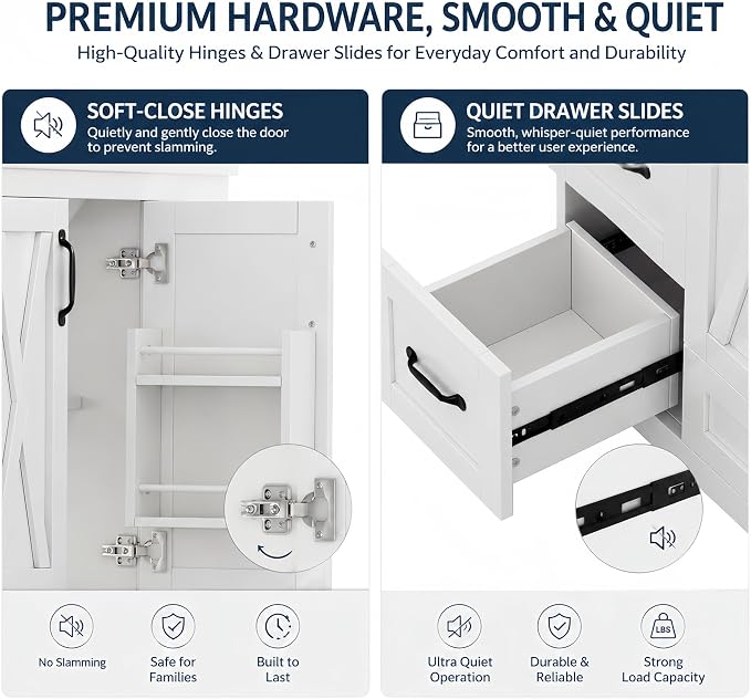 Bellemave 48" Bathroom Vanity with Sink, Bathroom vanities, Grey Bathroom Vanity with Drawers, Sink Cabinet, White, 48"