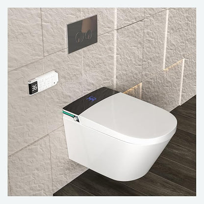 MEJE #MZE014P - Intelligent Wall-Hung Toilet, One-piece Elongated Smart Toilet with Bidet Built in,Heated Seat, Warm Air Dryer,Auto Flush, Auto Open and Close, Remote Control, Night Light, White