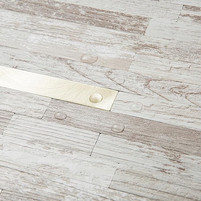 DICOFUN 1 Sheet Peel and Stick Backsplash Tile, Brown Birch Wood Look PVC Mixed Metal Gold Stick on Backsplash Tiles for Kitchen