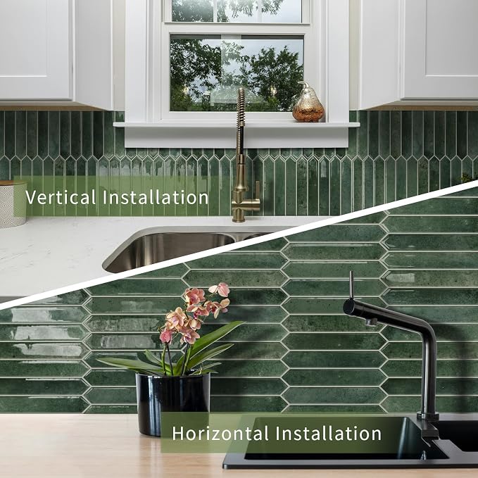 10 Sheets Long Hexagon Tile Peel and Stick Backsplash | Self-Adhesive Wall Tiles Stick on Back Splash for Kitchen, Bathroom, Fireplace,RV(Green,12"×12")