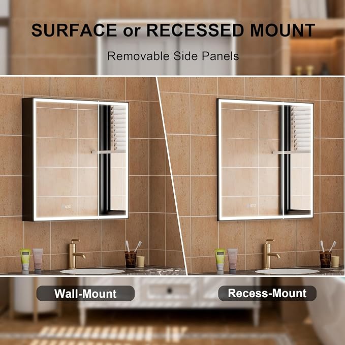 30" X 30" LED Mirrored Medicine Cabinet, Bathroom Medicine Cabinets with Lights for Bathroom, Defogging Function Mirror Cabinet, Medicine Cabinet with USB Port & Outlet, Double Doors