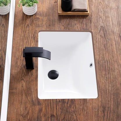 21 Inch Undermount Bathroom Sink White Ceramic Rectangular Under Counter Bathroom Sink for Cabinet Porcelain Vanity Sinks,Overflow Type (20.4"x15.0")