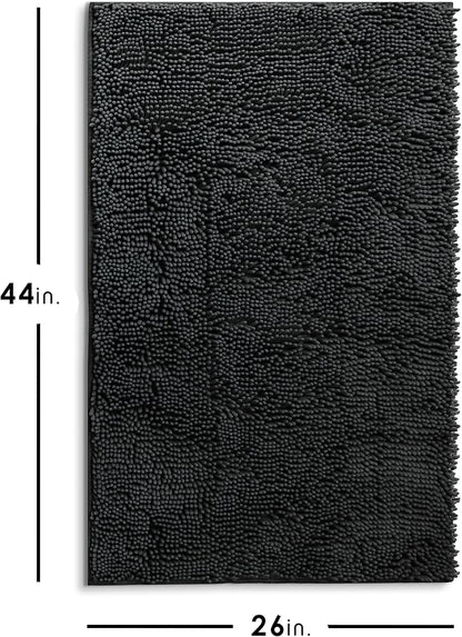 Hearth & Harbor Bathroom Rugs, Chenille Bath Mat - Machine Washable Bath Mats for Bathroom Non-Slip Backing Rubber, Quick Dry Bathroom Mat - Black Bath Rug, 26x44