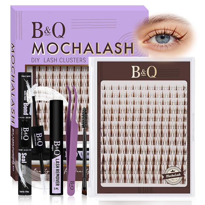 B&Q Brown Fairy Lash Clusters Kit Manga Lashes Clusters, Wispy Light Brown Eyelash Cluster Kit C-Curl 8-16mm DIY Lash Eyelashes for Fair/Dark Hair, Lightweight & Invisible Band(Mochalash Fairy 04 Set)