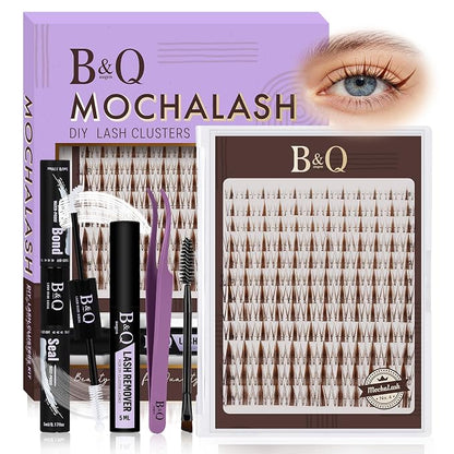 B&Q Brown Fairy Lash Clusters Kit Manga Lashes Clusters, Wispy Light Brown Eyelash Cluster Kit C-Curl 8-16mm DIY Lash Eyelashes for Fair/Dark Hair, Lightweight & Invisible Band(Mochalash Fairy 04 Set)