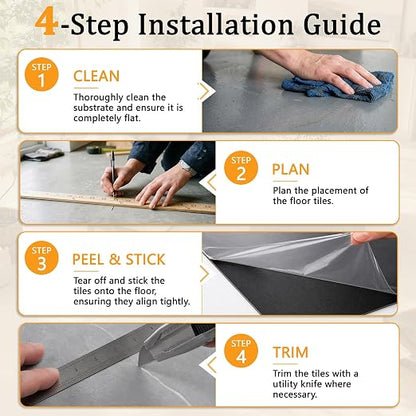 DEXDE Peel and Stick Floor Tile 18x18 Marble Vinyl Flooring Waterproof 10PC | Floor Tiles Peel and Stick Waterproof, Self Adhesive Floor Tiles, Sticky Floor Tiles Bathroom Floor Tiles 1.5FTx1.5FT Gray