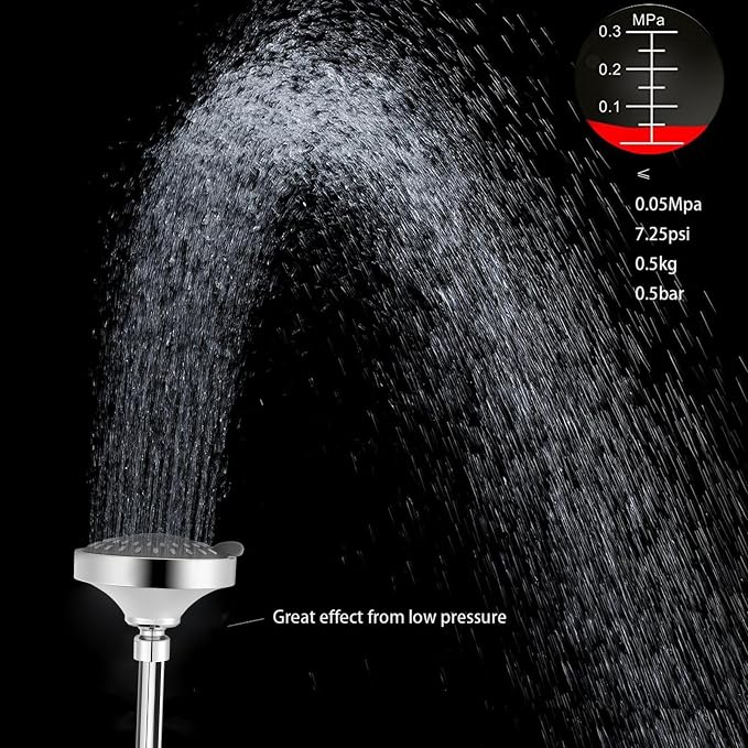 Voolan High Pressure Shower Head - 4 Inch Rain Showerhead - High Flow Bathroom Shower with 5 Spray Settings For a Luxury Showering Experience Even with Low Water Pressure (Chrome)