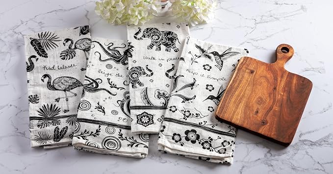 Karma Gifts Black and White Boho Tea Towel, Dog, 28" L x 20" W