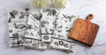 Karma Gifts Black and White Boho Tea Towel, Dog, 28" L x 20" W