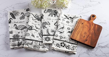 Karma Gifts Black And White Boho Tea Towel,Cotton, Mermaid 18" x 22"