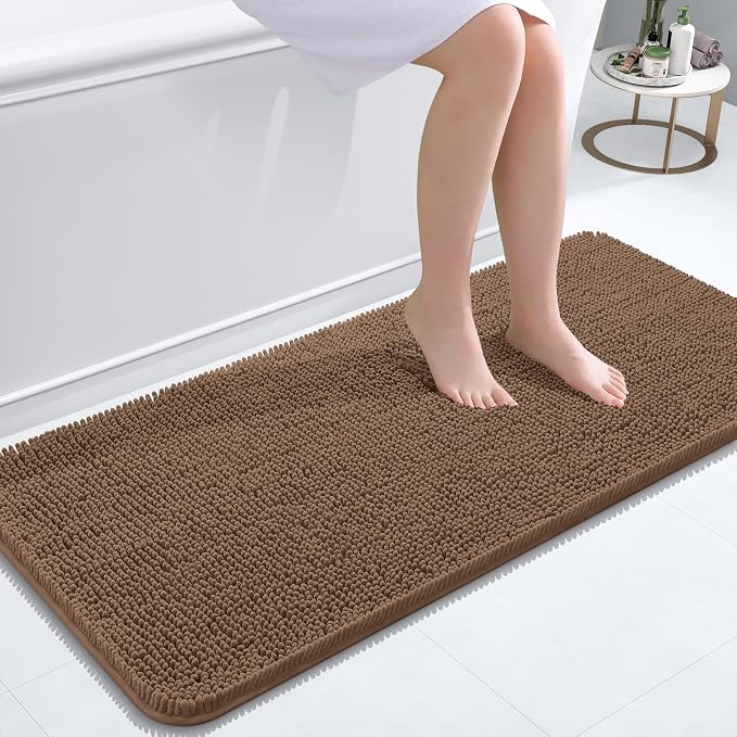 OLANLY Bathroom Runner Rugs 47x20, Extra Soft Absorbent Chenille Bath Rugs | Mocha, Quick-Drying Rubber Backing, Machine Washable Long Bath Mat for Bathroom Floor, Tub and Shower, Home Decor Accessories