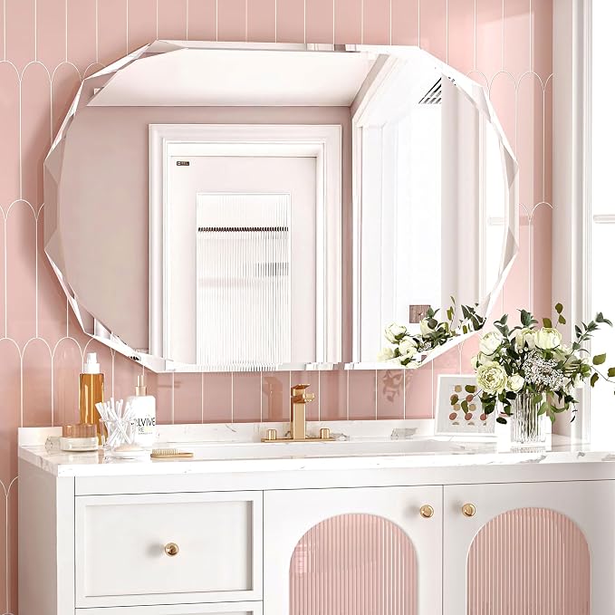 24x36 Inch Bathroom Mirrors for Over Sink, Round Frameless Mirrors for Wall | Beveled Bathroom Mirror, Bathroom Vanity Circle Mirror for Bedroom Living Room Entryway Home Decor