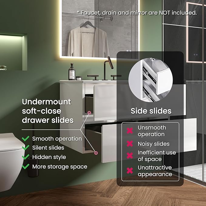 30" Bathroom Vanity with Sink, Modern Floating Vanity with Double Soft Closing Drawers, Large Storage for Small Space, Glossy White, Fully Assembled - Iris Collection