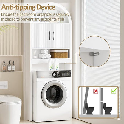 Spurgehom Arch Over The Toilet Storage Cabinet,Bathroom Organizer, White | Freestanding Bathroom Shelf Equipped with Anti-Tipping Device, Space-Saving Toiletries Storage Cabinet