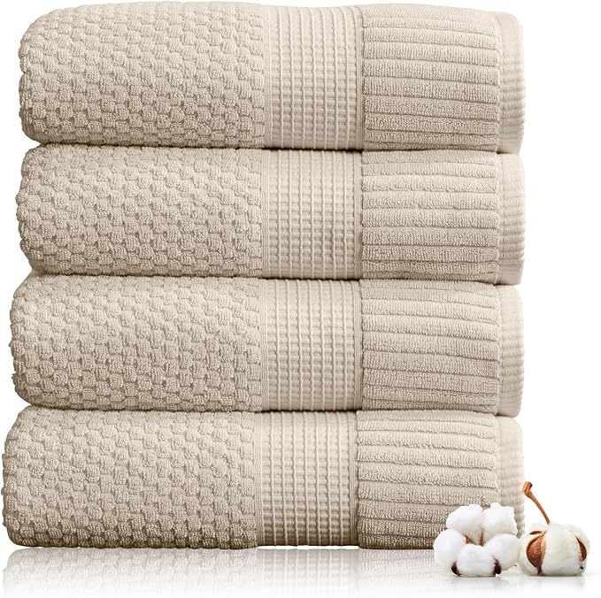 4 Pack 100% Cotton Bath Towels | Beige Towels | Oeko‑TEX Standard 100 | Soft & Absorbent, Quick‑Dry | Trinity Collection - Sand