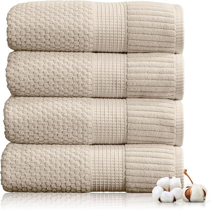 4 Pack 100% Cotton Bath Towels | Beige Towels | Oeko‑TEX Standard 100 | Soft & Absorbent, Quick‑Dry | Trinity Collection - Sand