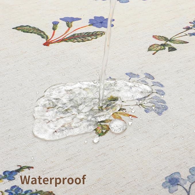 Colorful Star Farmhouse Blue Floral Linen Shower Curtain, 72" W x 72" L | Vintage Boho Shower Curtain for Bathroom, French Country Pattern Waterproof Bathroom Curtains with 12 Clear Hooks