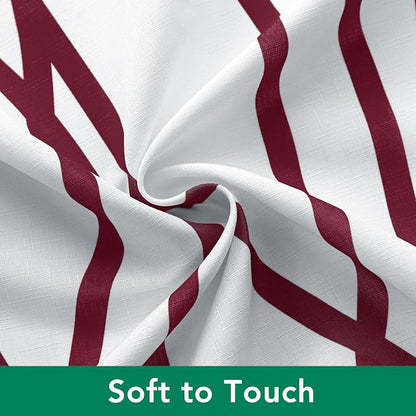 Fabric Modern Extra Long Shower Curtains for Bathroom-Burgundy and White | 72"W x 84"L Textured Faux Linen Luxury Hotel Quality Washable-Abstract Wavy Cloth Bath Curtain-Apartment Minimalist Decor