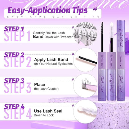 Lash Extension Kit Lash Clusters Multi-types Individual Lashes Natural Bottom, Light Volume, 20D 30D Clusters Eyelash Extension Kit with Lash Bond and Seal, Lash Applicator for Self Use