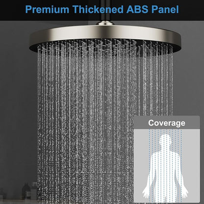 Shower System Brass Thermostatic Shower Faucet Set With Valve and Diverter Shower Mixer with 2 Rain Shower Head and Multi-function Handheld Head（Brushed Nickel）