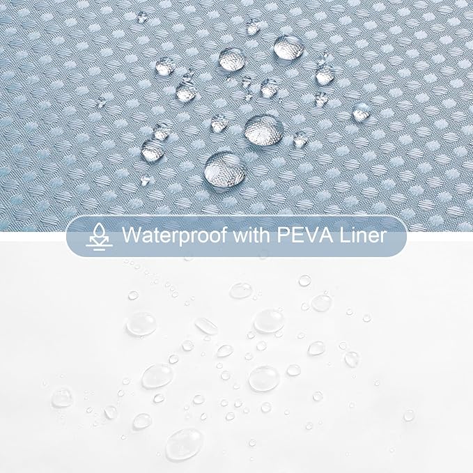 3 in 1 Fog Blue Shower Curtain with PEVA Liner, 12 Hooks, 72x72 | Luxury Weighted Fabric Shower Curtain Set, 12 Stainless Steel Double-Sided Hooks, Water Repellent, Bathroom Decor