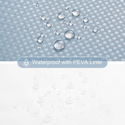 3 in 1 Fog Blue Shower Curtain with PEVA Liner, 12 Hooks, 72x72 | Luxury Weighted Fabric Shower Curtain Set, 12 Stainless Steel Double-Sided Hooks, Water Repellent, Bathroom Decor