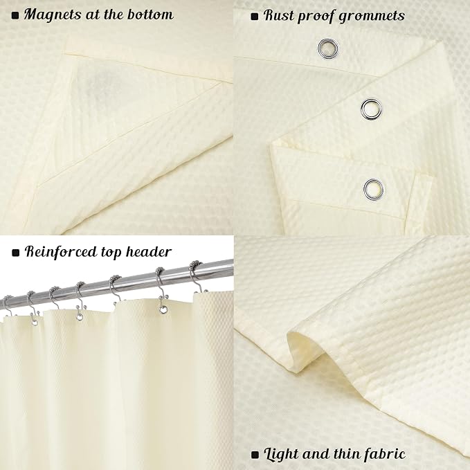 Embossed Microfiber Shower Curtain Liner 70 x 72 inches, Soft Fabric Shower Curtain Washable and Water Repellent,70x72, Cream