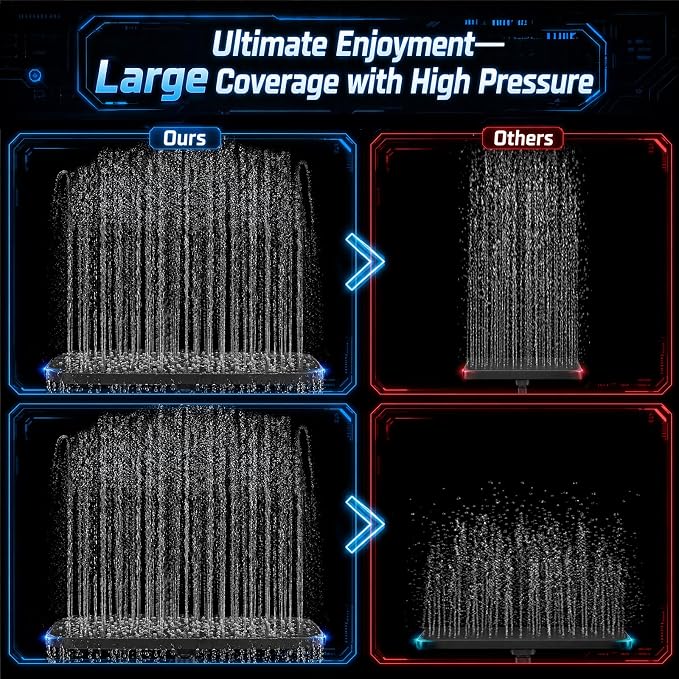 Veken 14" Luxurious Shower Head with Handheld,Full Body Coverage,Power Wash | Magnetic Hand Held,Best Dual Rain Shower Heads Combo,Large Rainfall,Double Detachable Showerhead,Ducha Para Baño,Matte Black
