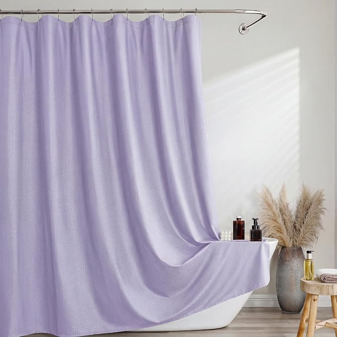 Extra Long Shower Curtain 96 Inch Long 1 Piece, Waffle Embossed Textured Fabric Shower Curtain for Bathroom Large Hotel, Water Resistant, Machine Washable, Lavender, 72Wx96L Inches