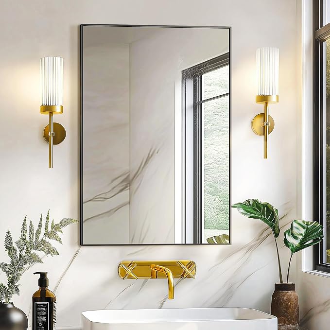 Bathroom Vanity Mirror for Wall, 20"x30" Bathroom Mirror for Over Sink | HD Shatterproof Glass, Rectangular Metal Frame, Horizontally or Vertically, Mirror for Bathroom, Living Room, Entryway(Black)
