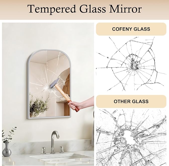 COFENY Bathroom Mirror, 16x24 inch Silver Rectangle Wall Mounted Mirror with Thin Frame, Bathroom Vanity Mirrors for Over Sink, Entryway, Living Room, Bedroom