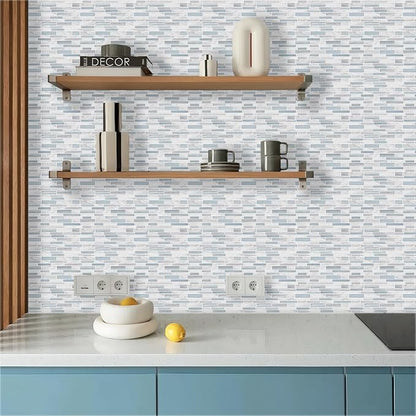 Tilingview 10PCS Peel and Stick Tile for Kitchen Backsplash, Strips Design Self-Adhesive Vinyl Tile, Plastic Wall Sticker (Blue White)