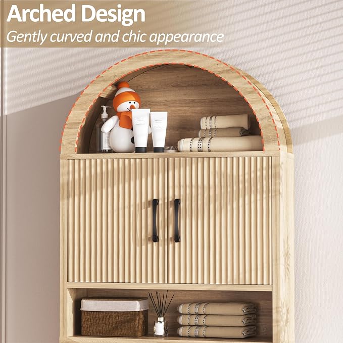Spurgehom Arch Over The Toilet Storage Cabinet,Bathroom Organizer, Wood | Freestanding Bathroom Shelf Equipped with Anti-Tipping Device, Space-Saving Toiletries Storage Cabinet