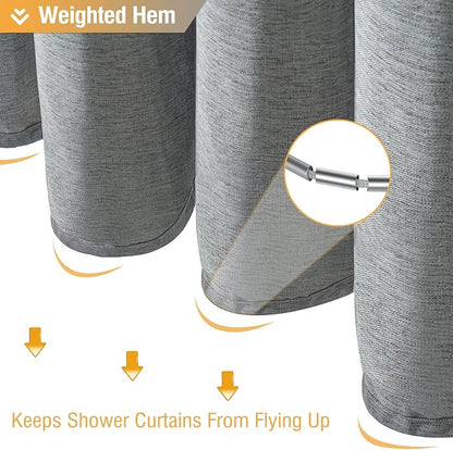Grey Linen Textured Waterproof Fabric Shower Curtain Set, 72x72, Gray | 230GSM Polyester, Heavy Duty Cloth, Weighted Hem, 12 Plastic Hooks, Modern Hotel Style, Machine Washable, Bathroom Decor