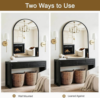 FGU Arched Bathroom Mirror for Over Sink 40"x28" Black Vanity Mirror | Wall Mounted, HD Tempered Shatter-Proof Glass, Rust-proof Arched Metal Frame, Arch Mirror for Bedroom, Living Room, Entryway