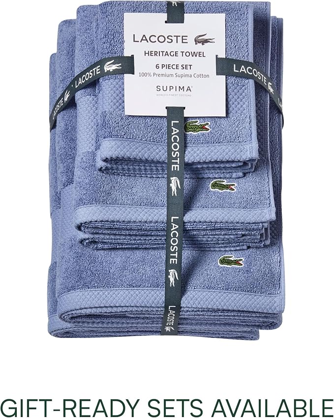 Lacoste Heritage 100% Supima Cotton Wash Cloth, Light Denim, 13" x 13" – Highly Absorbent & Quick Drying, Premium Super Soft Bath Towel, Bathroom Essential, Gift for All Occasions, Machine Washable