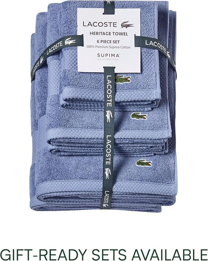 Lacoste Heritage 100% Supima Cotton Wash Cloth, Light Denim, 13" x 13" – Highly Absorbent & Quick Drying, Premium Super Soft Bath Towel, Bathroom Essential, Gift for All Occasions, Machine Washable