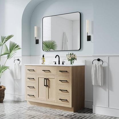 48-Inch Bathroom Vanity with Sink W/ 2 Doors & 8 Drawers & 1 Flip Drawer, Oak Vanity W/Matte Black Handles