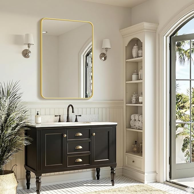 FICTOR Bathroom Mirror for Over Sink, 24"x36" Vanity Mirror for Wall, Gold | Shatterproof Tempered Glass, Anti-Rust Frame, Vertical/Horizontal Mounting, Wall Mirror for Bedroom, Living Room, Entryway