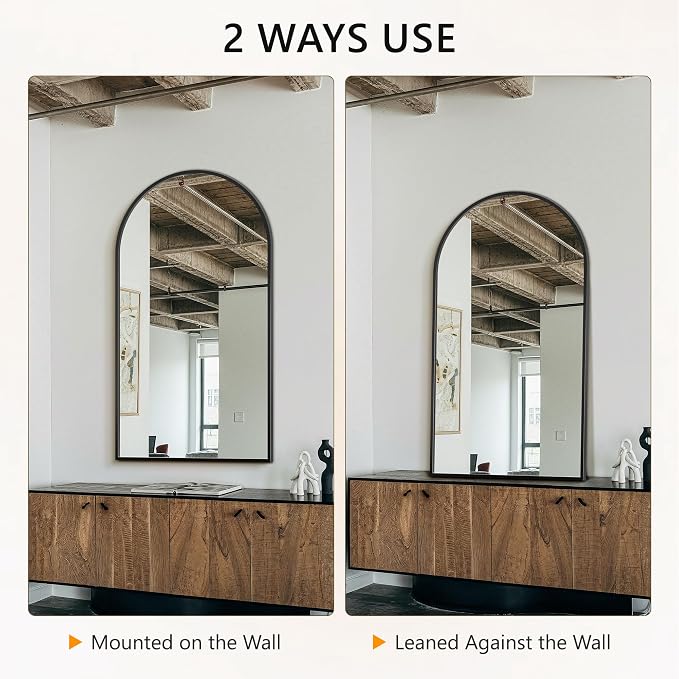 Arched Bathroom Mirror for Wall, 55" x 35" Metal Frame Vanity Mirror, Black | Aluminium Alloy Frame, HD Shatterproof Glass, Hanging or Leaning, for Bathroom Over Sink , Entryway, Bedroom, Living Room