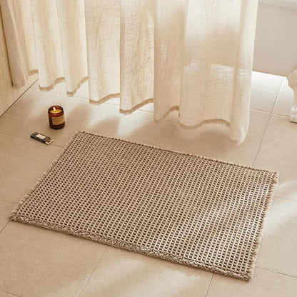 TYUU Waffle Bath Mat, Boho Bathroom Rugs Non Slip, 36x24 Beige | Super Absorbent Quick Dry Bath Rug, Non-Slip Backing, Soft Waffle Washable Farmhouse Bathroom Mats, Tub, Shower & Home Decor