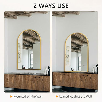 Arched Bathroom Mirror for Wall, 50" x 30" Metal Frame Vanity Mirror, Gold | Aluminium Alloy Frame, HD Shatterproof Glass, for Bathroom Over Sink , Entryway, Bedroom, Living Room