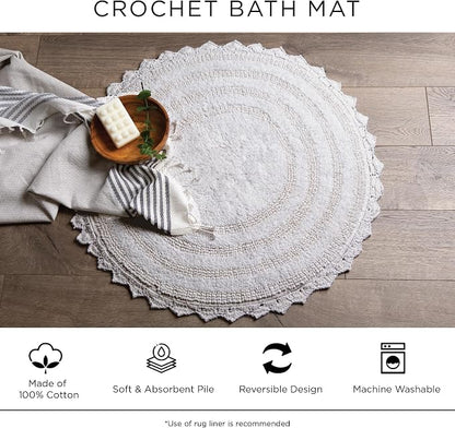 DII Crochet Collection Reversible Bath Mat, Small Oval, 17x24, White