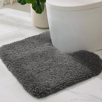 ILANGO Dark Gray Toilet Rugs U Shaped 22" × 24" Non Slip & Super Absorbent Extra Thick Soft, Washable Bath Mats for Bathroom Floor, Microfiber Plush Shaggy Contour Bath Rugs for Toilet,Dry Quick