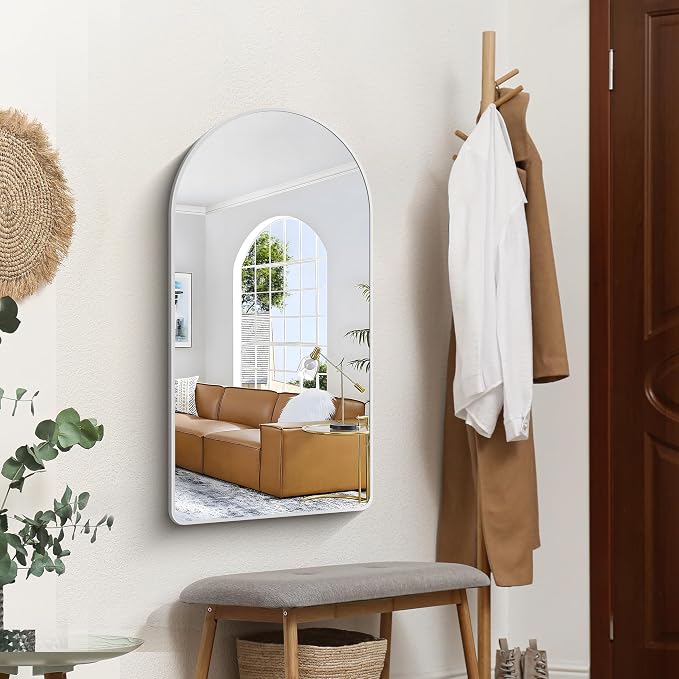 FORBATH Arched Bathroom Mirror 20x40 Inch, Silver Bathroom Mirror Wall Mounted Modern Aluminum Alloy Frame Arch Mirror for Bedroom Living Room Entryway, Hanging or Leaning Against Wall