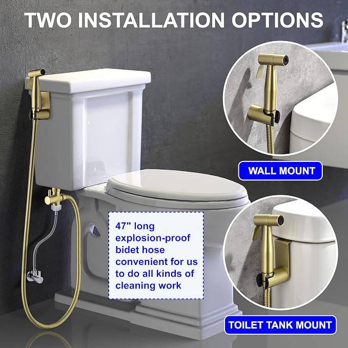 Handheld Bidet Sprayer for Toilet, Stainless Steel Baby Cloth Diaper Sprayer Kit, Bathroom Toilet Bidet Attachment Set for Bathing Pets Feminine Hygiene, Brushed Gold BDS01-3