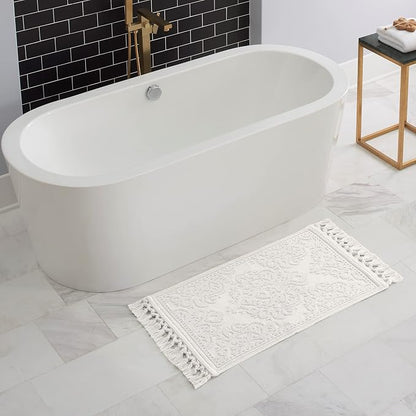 Jean Pierre - Ricardo Bath Mat, Woven Fringe Bathroom Rugs, 100% Cotton, Premium Bathroom Decor - Measures 21" x 34" - White